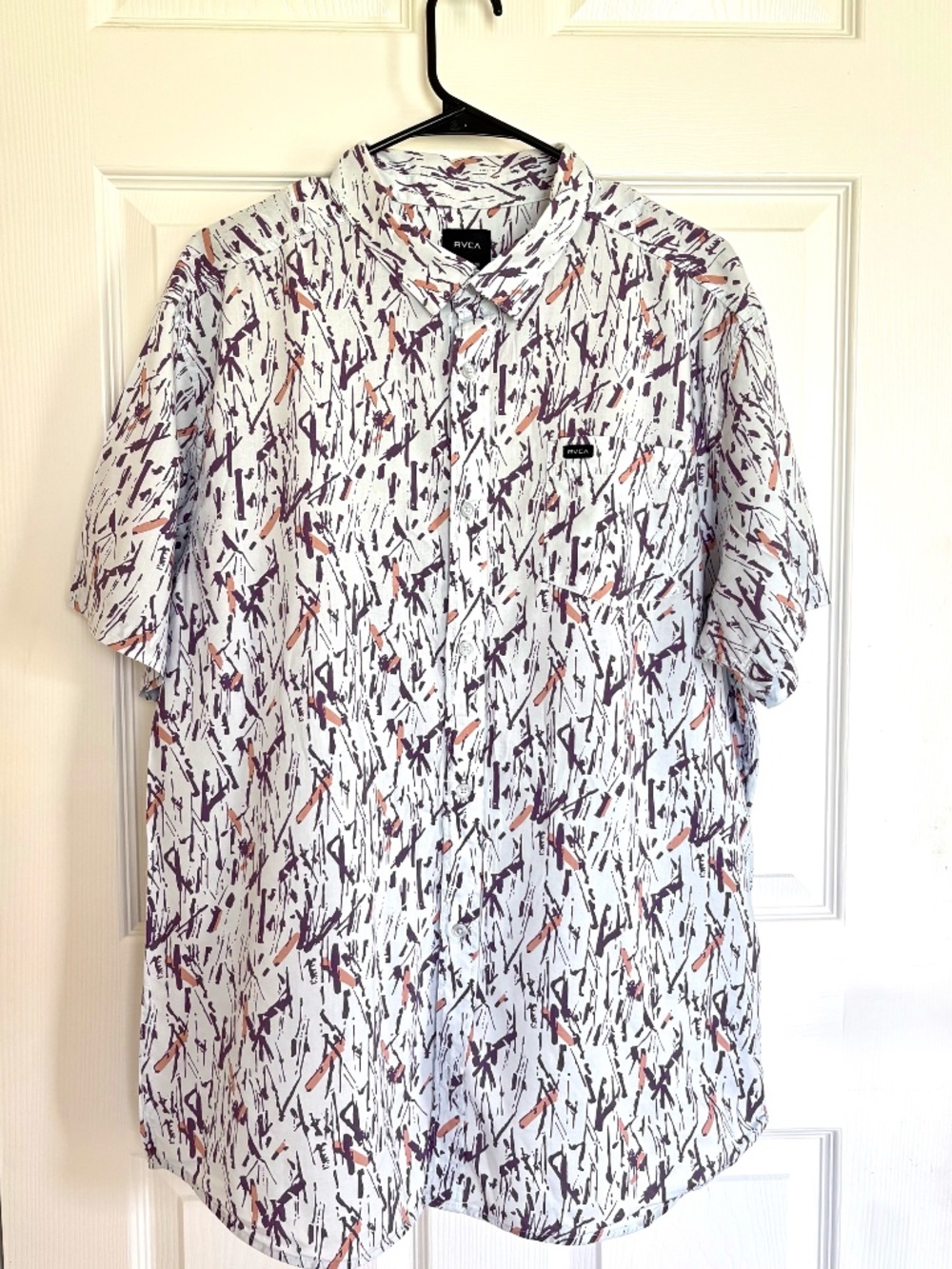 RVCA Mens XL Regular Fit Abstract Splatter Print Short Sleeve Button Down Shirt